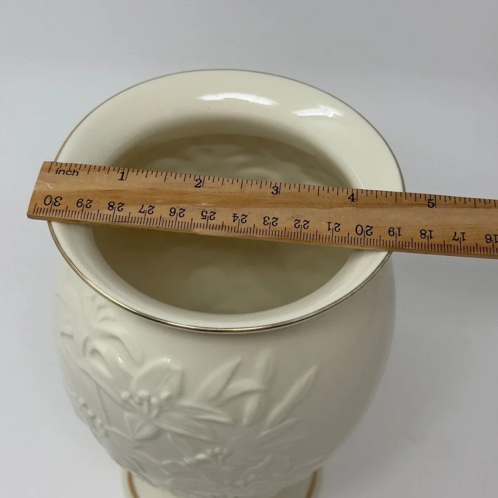 Vintage Lenox Ivory Porcelain Lily Vase Embossed Floral Gold Trim